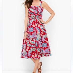 Talbots Midi Fit & Flare Sundress Sz 4 Red Fantastic Paisley Cotton Sleeveless